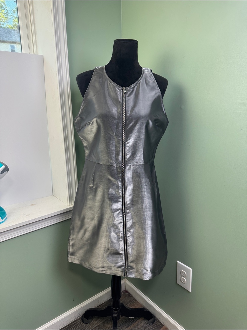 NWOT Calvin Cline jeans metallic silver dress XL